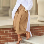 Women's FitiqueFit cotton wide-leg cropped casual pants in solid color, featuring a relaxed fit and comfortable design.