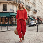 Women's solid color casual set with loose T-shirt and ankle pants by FitiqueFit, perfect for comfortable everyday wear.