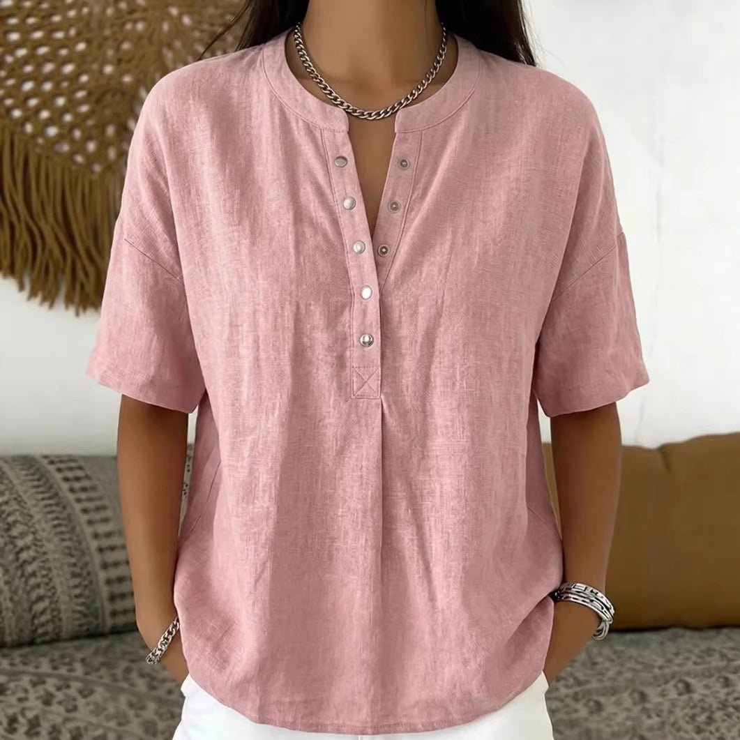 Women's solid color loose-fit short-sleeve pullover top from FitiqueFit, casualwear with a relaxed fit and simple neckline.