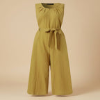 Women’s solid-color mid-rise full-length cotton trousers by FitiqueFit, casualwear with a relaxed fit and comfortable waistband.