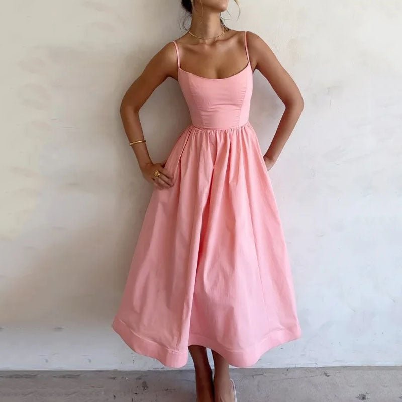 Women's solid color printing sweet suspender dress by FitiqueFit, casualwear with a fresh, vibrant design and comfortable fit.