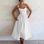 Women's solid color printing fresh sweet suspender dress by FitiqueFit, casualwear with a vibrant, stylish design.