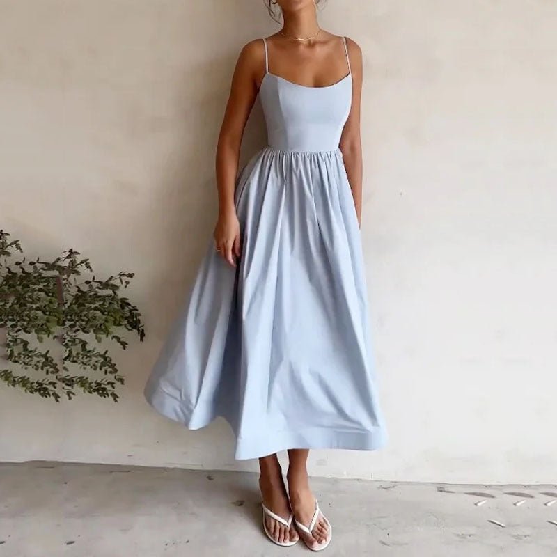 Women's solid color printing sweet suspender dress from FitiqueFit, casualwear with a fresh, vibrant design and comfortable fit.