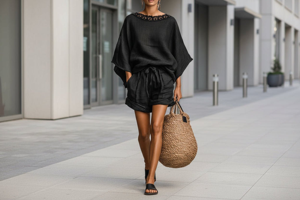 Women’s solid color casual T-shirt and shorts set by FitiqueFit, featuring a relaxed fit and comfortable fabric for everyday wear.