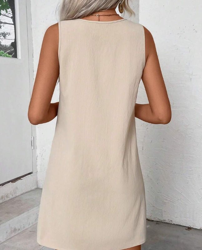 Women’s solid-color sleeveless A-line casual dress by FitiqueFit, featuring a flattering fit and comfortable sleeveless design.