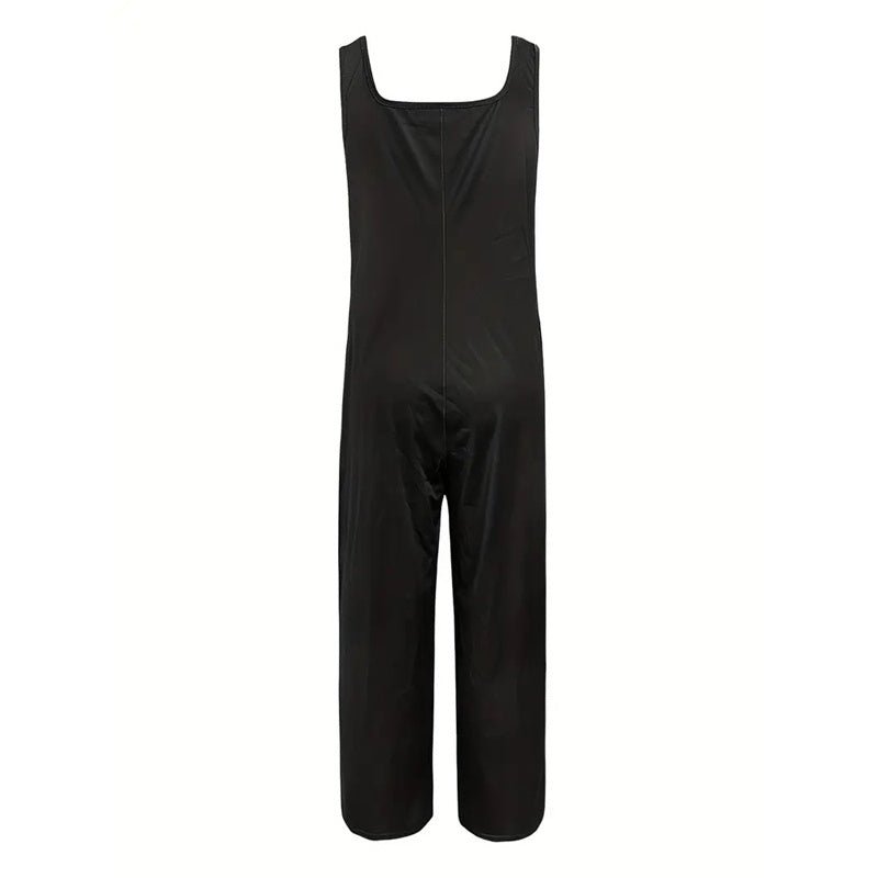 Women’s square-neck floral sleeveless jumpsuit by FitiqueFit, casualwear with a fitted waist and vibrant floral pattern.