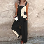 Women's square-neck floral sleeveless jumpsuit by FitiqueFit, featuring a casual fit and vibrant floral pattern.