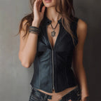 Women’s slim fit crop top with stand collar and backless design, casualwear from FitiqueFit.