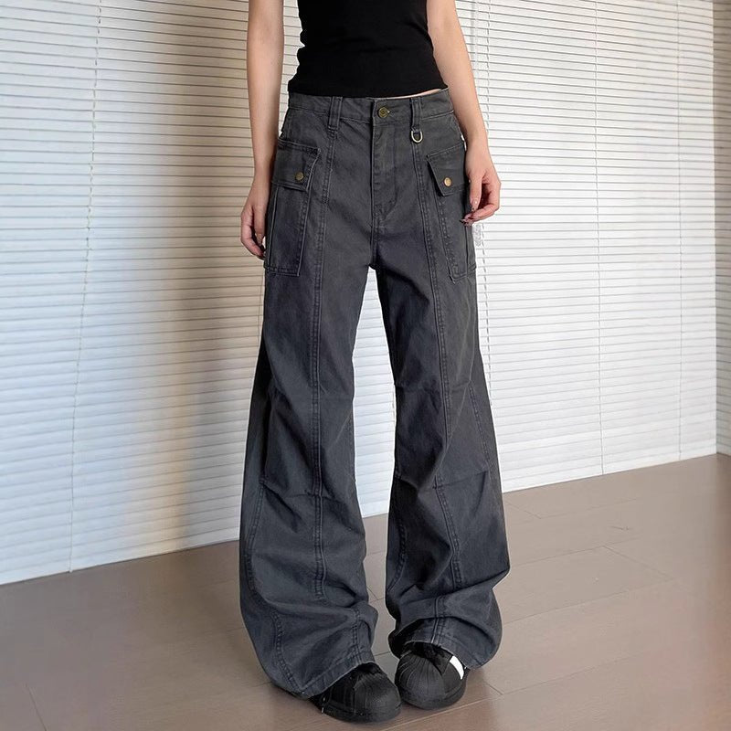 Women’s straight leg slightly flared washed casual pants by FitiqueFit, shown in a relaxed fit with a casual, comfortable style.