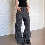Women’s casual washed straight leg slightly flared pants by FitiqueFit, shown in a natural fit and relaxed style.