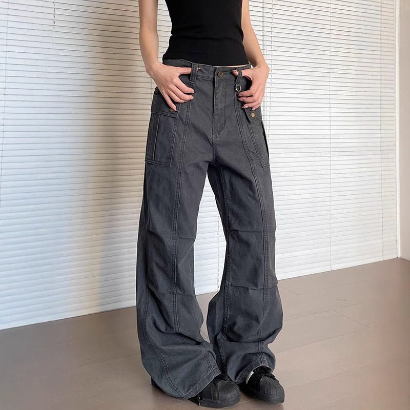 Women’s casual washed straight leg slightly flared pants by FitiqueFit, shown in a natural fit and relaxed style.