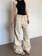 Women's straight-leg slightly flared washed casual pants by FitiqueFit, showcasing relaxed fit and casual style in a natural pose.