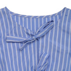 Women’s striped tie-front puff sleeve mini dress by FitiqueFit, featuring a casual style with bold horizontal stripes and a flattering fit.