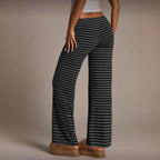 Women's striped wide-leg flared casual pants by FitiqueFit, featuring a comfortable relaxed fit and stylish vertical stripe pattern.