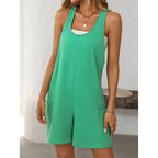 Women’s summer casual loose tank romper by FitiqueFit, featuring lightweight fabric and relaxed fit for comfortable warm-weather wear.