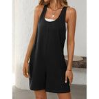 Women's summer casual loose tank romper by FitiqueFit, featuring lightweight fabric and relaxed fit for warm weather comfort.