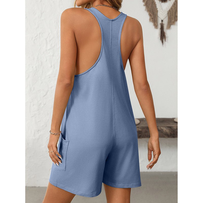 Women’s summer casual loose tank romper by FitiqueFit, lightweight sleeveless one-piece outfit perfect for warm weather.
