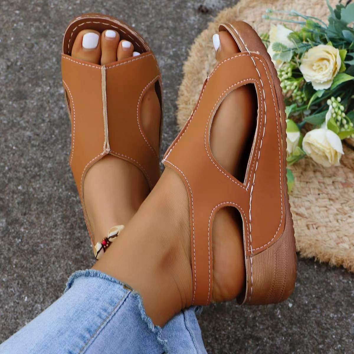 Women’s summer wedges by FitiqueFit featuring elastic band and fish-mouth casual sandal design with comfortable footwear style.