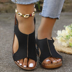 Women's summer wedges by FitiqueFit featuring elastic bands and fish-mouth design, casual open-toe sandal footwear.