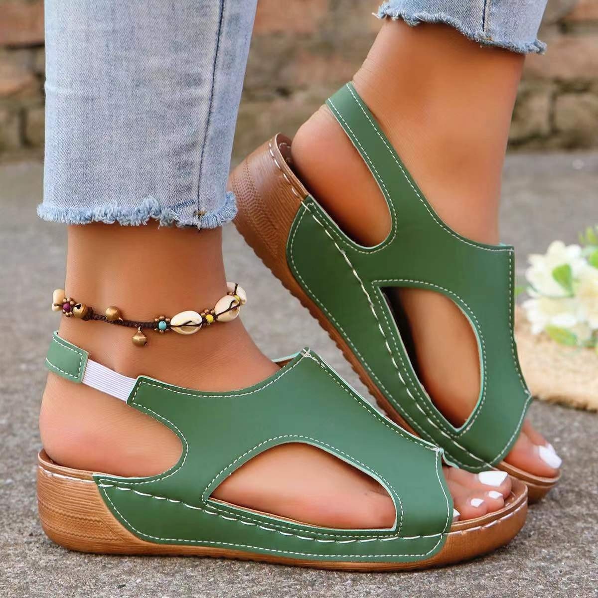 Women’s summer wedges by FitiqueFit featuring elastic bands and fish-mouth casual sandal design, perfect for warm weather.