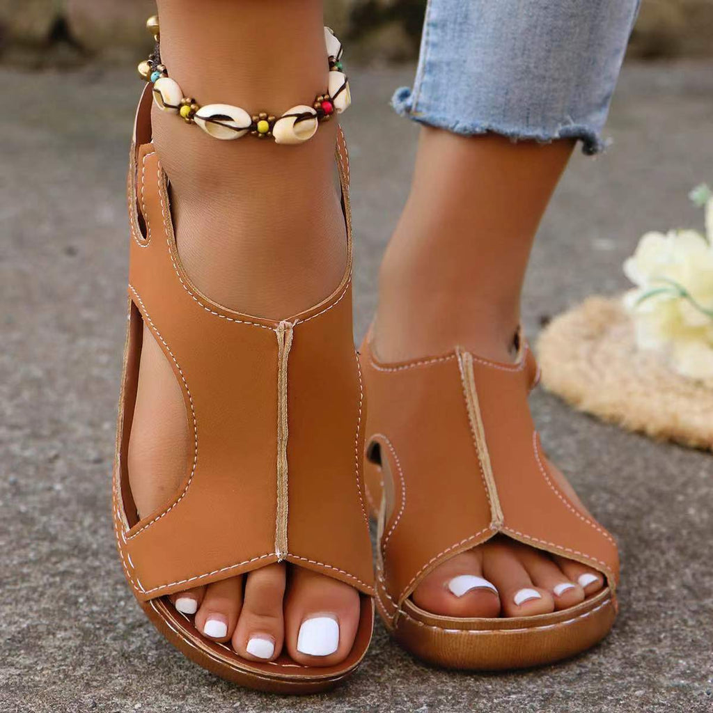 Women’s summer wedges by FitiqueFit featuring elastic band and fish-mouth design, casual sandals for warm weather.