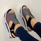 Women's thick sole fish mouth fly woven casual beach shoes with soft soles by LadyShow.Store.