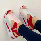 Women's thick sole fish mouth fly woven casual beach shoes with soft soles from LadyShow.Store.