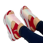 Women's thick sole fish mouth fly woven casual beach shoes with soft soles by LadyShow.