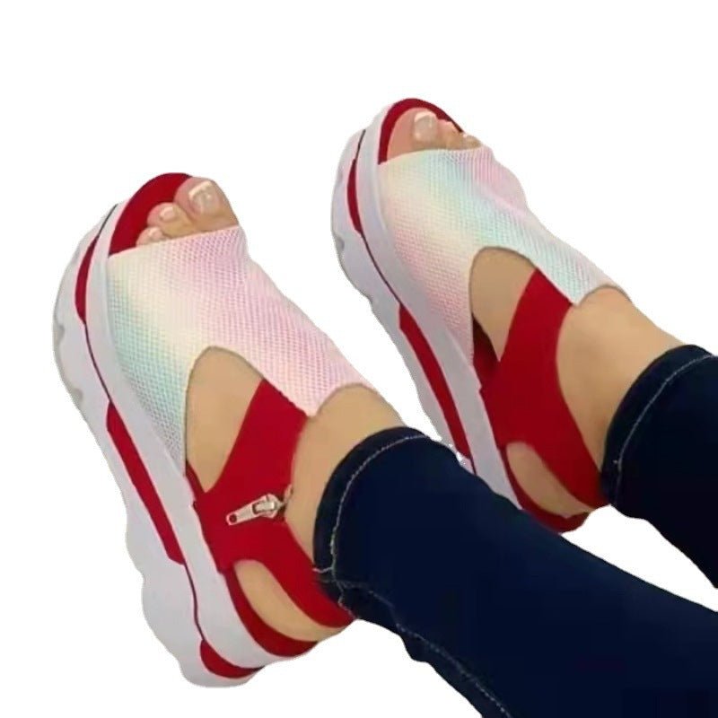 Women's thick sole fish mouth fly woven casual beach shoes with soft soles by LadyShow.