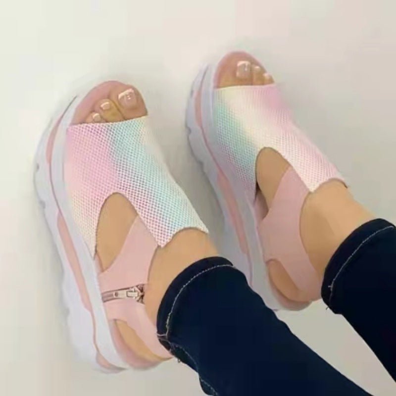 Women's thick sole fish mouth woven casual beach shoes with soft soles from LadyShow.Store, ideal for summer and beach outings.