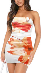 Women's FitiqueFit printed pleated tube top dress with a pullover style and hip wrap design, perfect for casualwear.