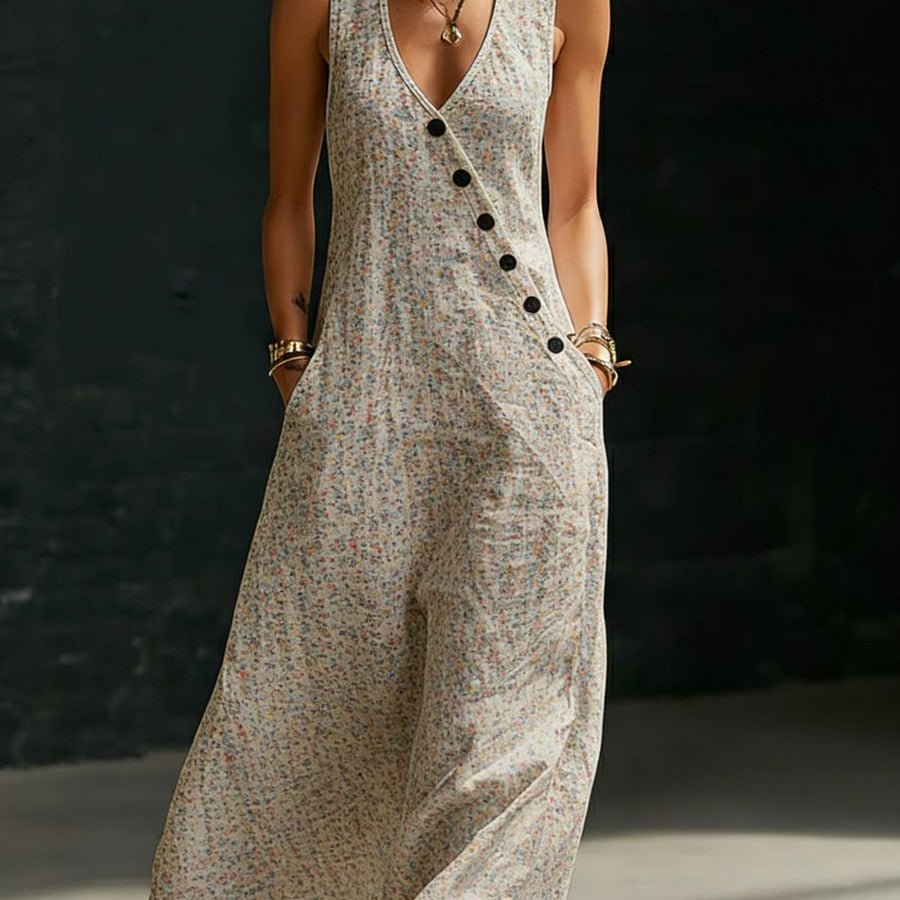 Women’s V-neck cross-over shirt and wide-leg pants casualwear set by Plush Fashion Hub, showing the stylish V-neck top and flowy pants.