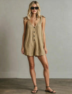 Women's sleeveless V-neck jumpsuit with cardigan straps, cropped length, straight-leg fit, from FitiqueFit casualwear collection.