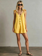 Women's V-neck sleeveless jumpsuit with cardigan straps, cropped length, straight-leg fit, casualwear by FitiqueFit