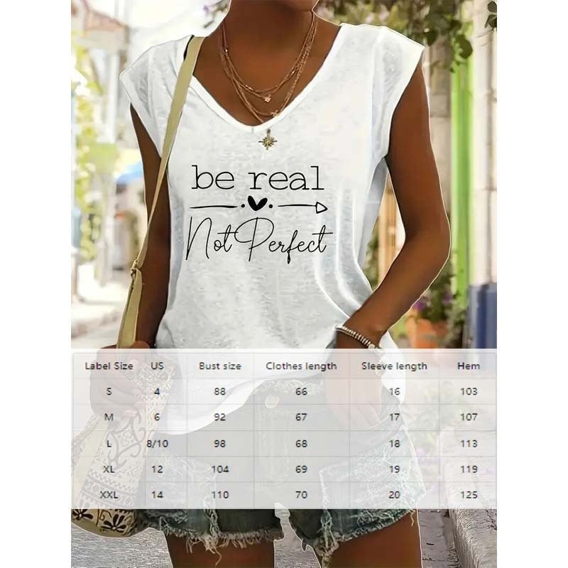 Women's V-neck slogan print short sleeve T-shirt by FitiqueFit, casual summer top with comfortable fit and stylish design.