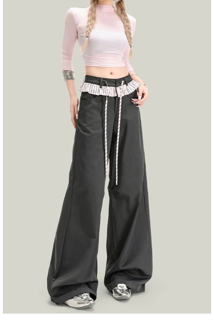 Women’s vintage lace panel casual pants from FitiqueFit, featuring a relaxed streetwear style with lace accents and comfortable fit.