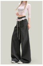 Women’s vintage lace panel casual pants from FitiqueFit, featuring a relaxed streetwear style with lace accents and comfortable fit.