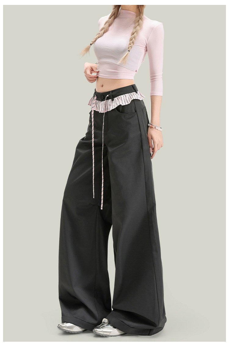 Women’s vintage lace panel casual pants from FitiqueFit, featuring a relaxed streetwear style with lace accents and comfortable fit.