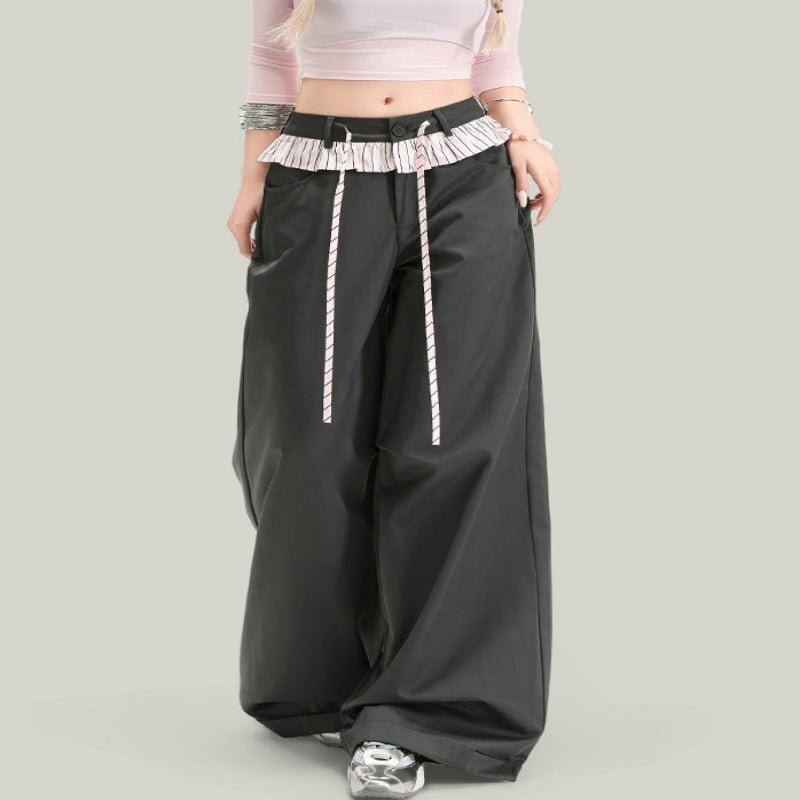 Women’s vintage lace panel casual streetwear pants by FitiqueFit, featuring lace detailing and relaxed fit for everyday wear.