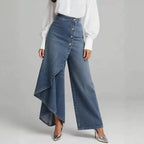 Women’s washed denim skort with button closure, casualwear from Plush Fashion Hub, featuring a trendy, relaxed fit.