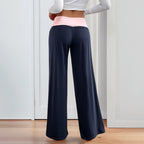Women’s wide-leg patchwork casual pants by FitiqueFit, featuring a relaxed fit and stylish patchwork design.