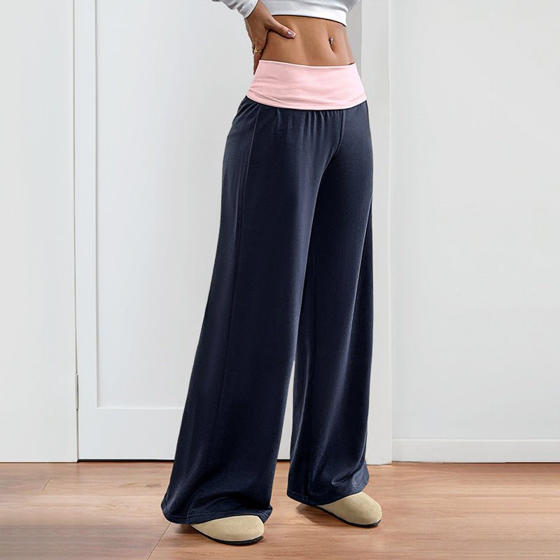 Women’s wide-leg patchwork casual pants by FitiqueFit, featuring a relaxed fit and colorful patchwork design.