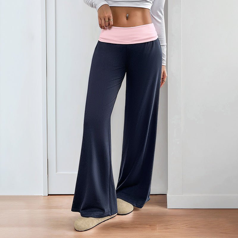 Women’s wide-leg patchwork casual pants by FitiqueFit featuring colorful patchwork design and relaxed fit.