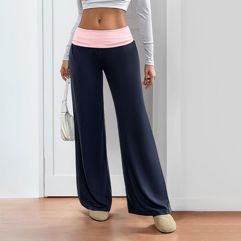 Women’s wide-leg patchwork casual pants by FitiqueFit featuring multicolor patchwork design and relaxed fit.