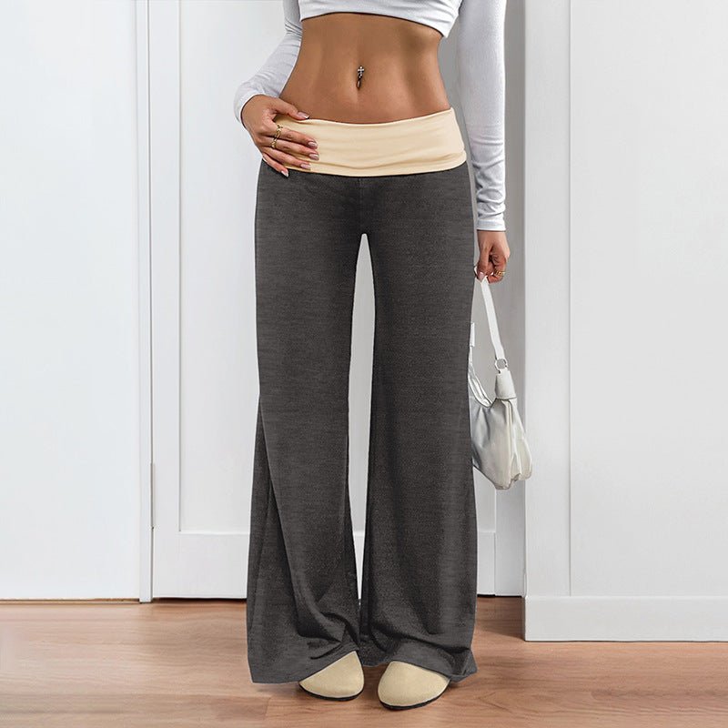 Women’s wide-leg patchwork casual pants from FitiqueFit featuring a relaxed fit and colorful patchwork design.