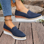 Women's woven rope platform snakeskin flats with pointed toes, stylish and trendy footwear by FitiqueFit.