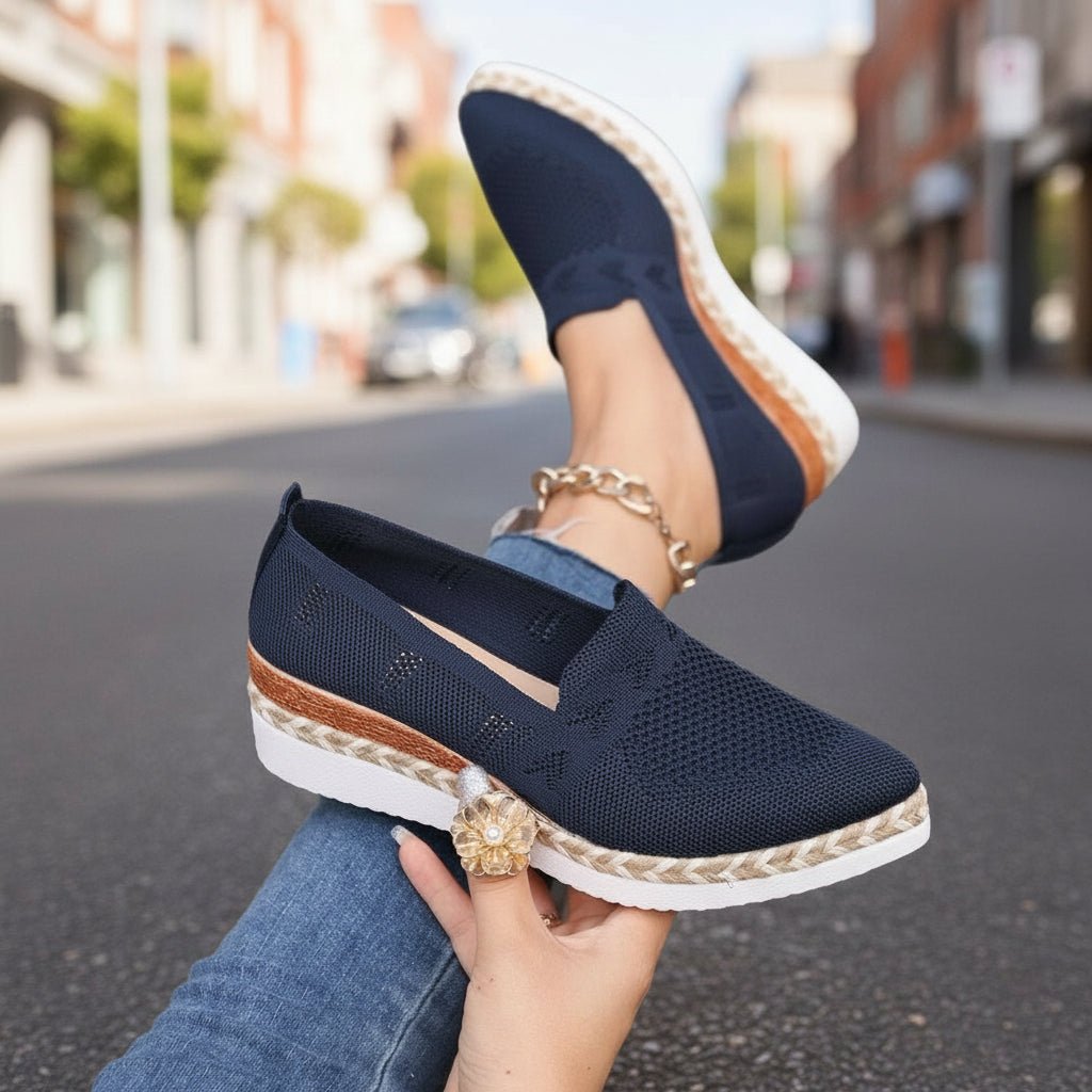 Women’s woven rope platform snakeskin flats by FitiqueFit with pointed toes and trendy woven design, perfect for stylish casual wear.