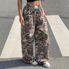 Women's Y2K camouflage cargo pants by FitiqueFit, casualwear with a trendy camouflage print and relaxed fit.
