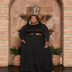 Plus size women's two-piece skirt set with long sleeves, stylish and trendy outfit for curvy women, from Trendy Attic Store01.