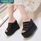 Women wedge heel platform sandals and rhinestone slippers with stylish design, perfect for summer fashion.